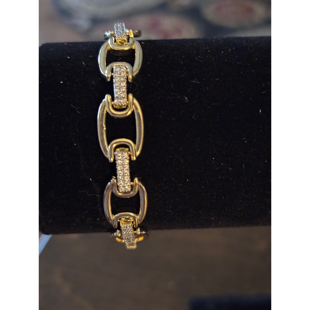 New Adina Eden Gold Tone Pavé Link Bracelet Clear Crystal Chain 6 1/2" statement - Picture 4 of 6